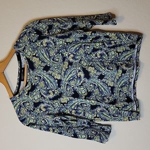 Jones New York Signature 3/4 sleeve casual shirt blue/green/black size XL